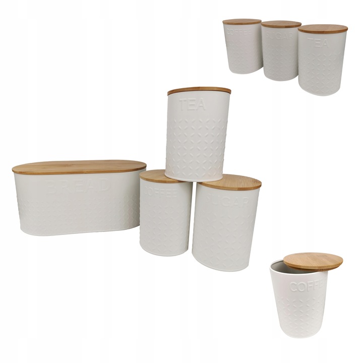 ZESTAW 5W1 CHLEBAK + POJEMNIKI NA KAWĘ CUKIER HERBATĘ DESKA KROJENIA CHZ03