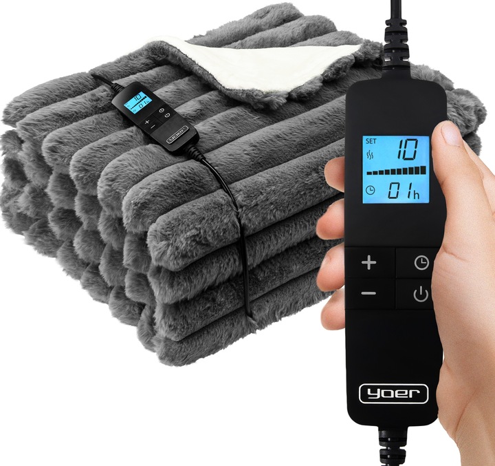 Koc elektryczny DUŻY 180x160 Mata grzewcza Yoer pilot LCD gruby 160W +Timer