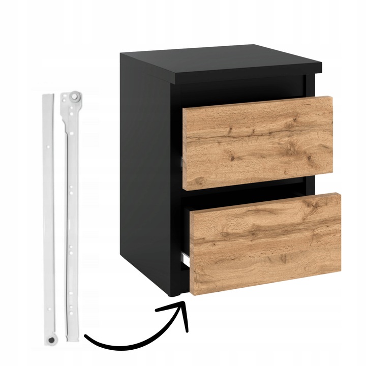 SZAFKA NOCNA CZARNA DĄB WOTAN 30 CM 2 SZUFLADY STOLIK RTV DO SYPIALNI