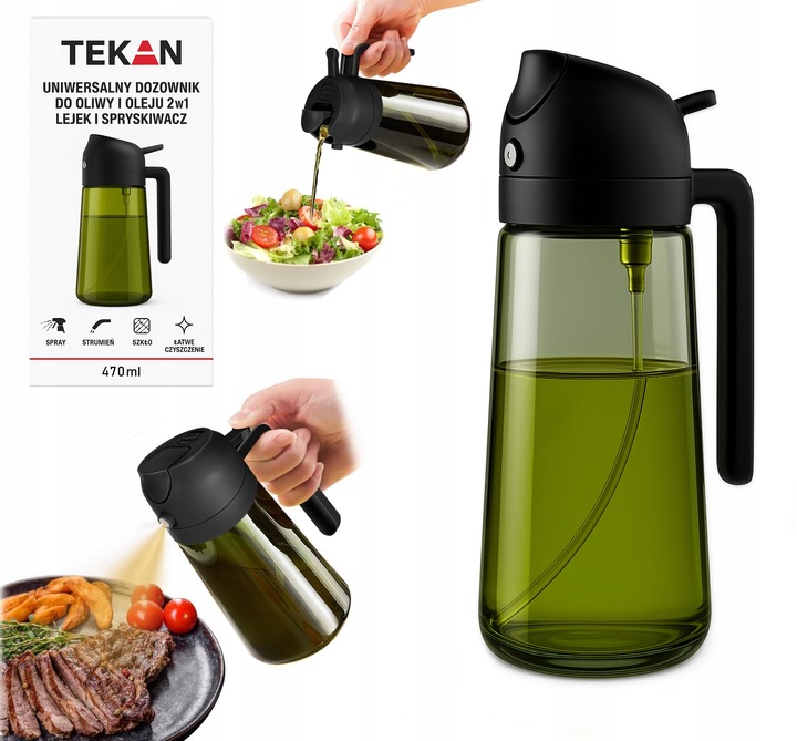 DOZOWNIK DO OLIWY OCTU OLEJU SPRYSKIWACZ NALEWAK TEKAN 470ML SZKLANY