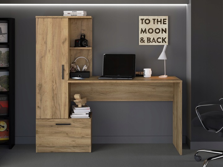 Nowoczesne biurko z regałem REGI BIAŁY REGAŁ BIURKO SZUFLADA UCHWYTY