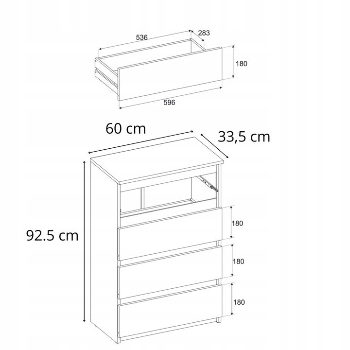 Komoda Biała Z 4 Szufladami 60 CM Szafka Rtv Loft Mała Nowoczesna Do