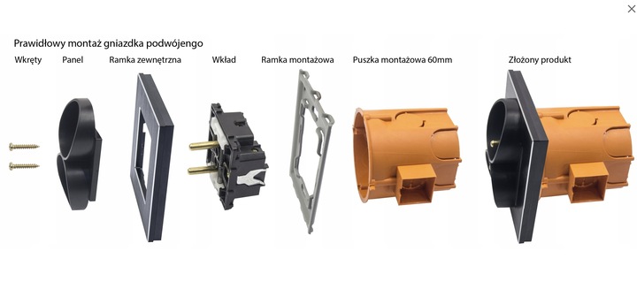 GNIAZDO PODWÓJNE SZKLANE GNIAZDKO Z BOLCEM CZARNE B-LINE ELEKTRYCZNE SZKŁO