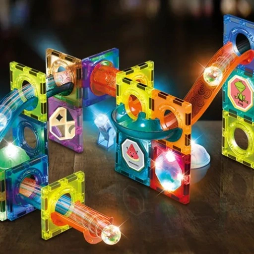 DUŻE KLOCKI MAGNETYCZNE KONSTRUKCYJNE ŚWIECĄCY TOR KULKOWY 75 ELEMENTÓW