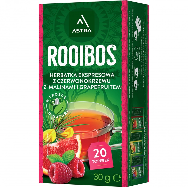 Herbata ziołowa w torebkach Astra Rooibos malina i grapefruit 20szt x20