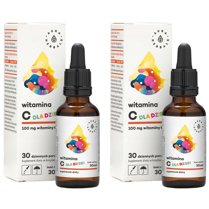 2x AURA HERBALS Witamina C Dla Dzieci 100mg 30 ml