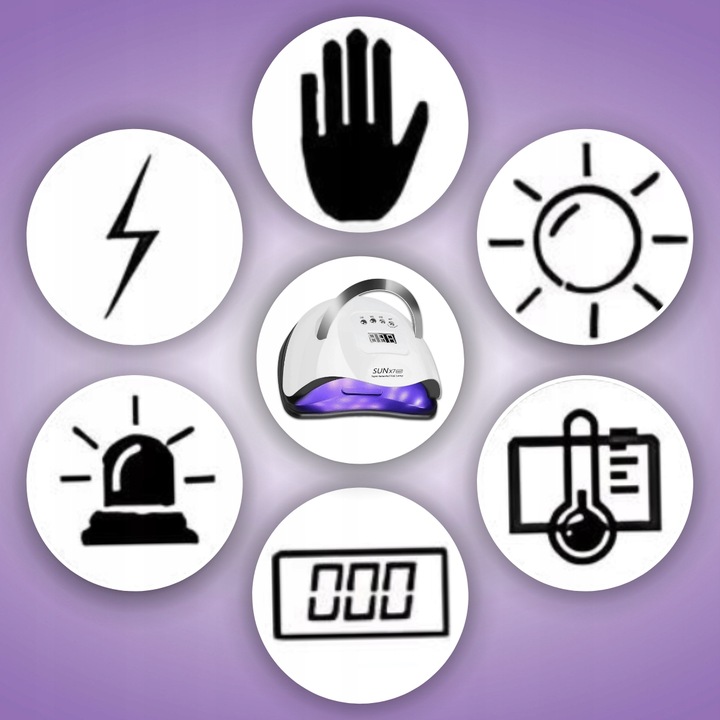 LAMPA UV DO PAZNOKCI LED 180W DO HYBRYD ŻELI MOCNA SUN X7 MAX BIAŁA LCD