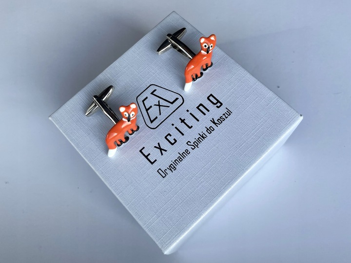 Spinki do mankietów EXC Rudy Lis Lisek Chytrusek z Kitą + Białe Etui Gratis