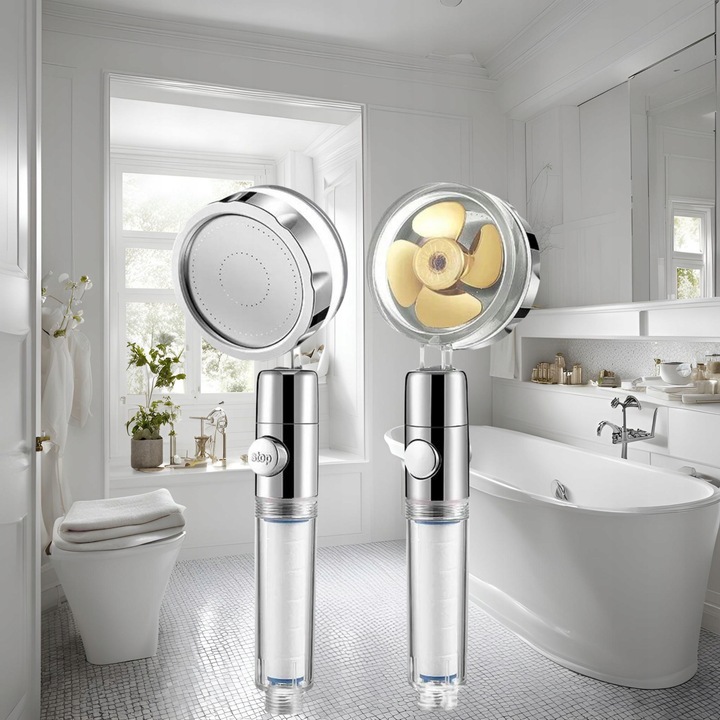 TURBO SŁUCHAWKA PRYSZNICOWA WENTYLATOR+WĄŻ+4xFILTR OSZCZĘDNA NAPOWIETRZAJĄC