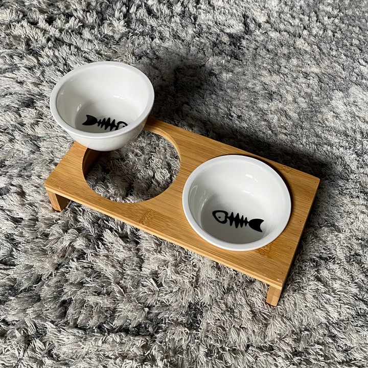 MISKA DLA KOTA PSA PODWÓJNA DREWNIANA METALOWA