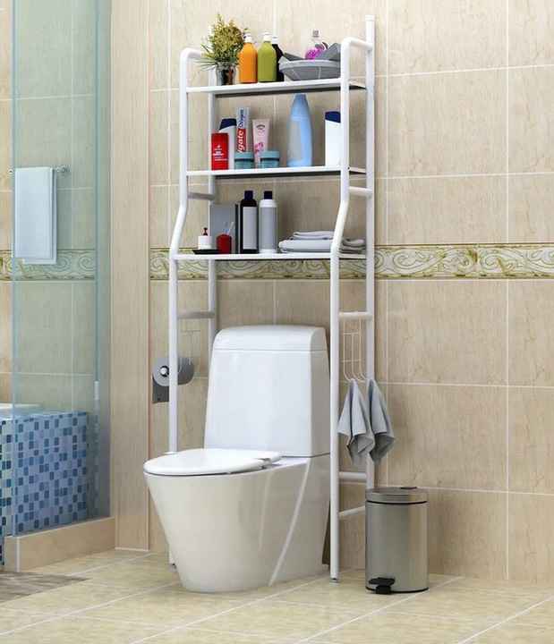 Szafka nad WC do łazienki półka regał 3 półki biała metalowa 3 poziom