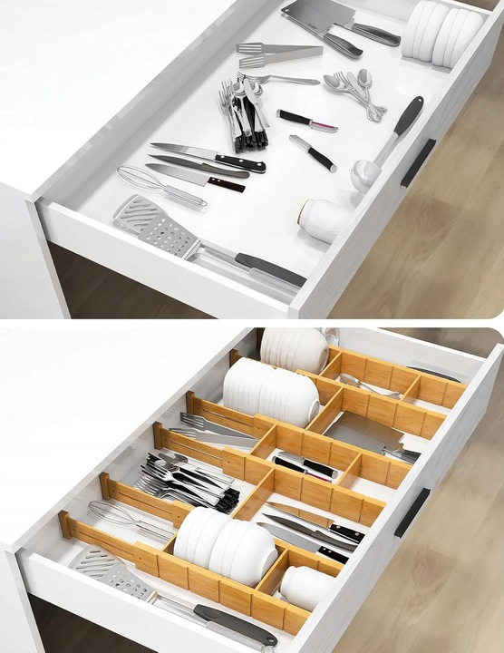 4x BAMBUSOWY ORGANIZER DO SZUFLADY SEPARATOR PRZEGRÓDKA Z 9