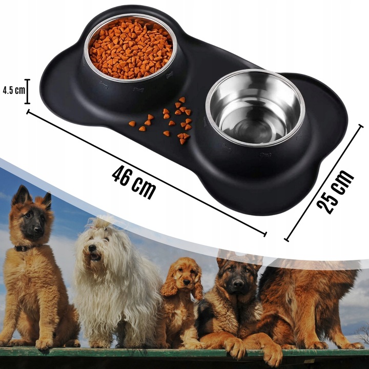 PODWÓJNA MISKA DLA PSA KOTA ANTYPOŚLIZGOWA + PODKŁADKA POD MISKI 2x450 ml