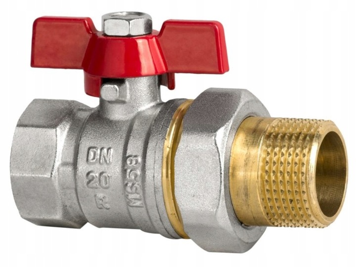 Zawór kulowy mosiężny 1" PN20 DN25 ze śrubunkiem dławik motylek