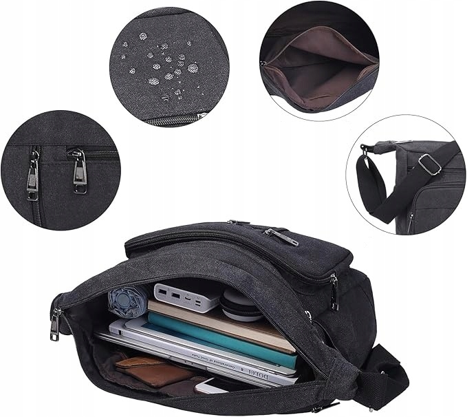 TORBA MĘSKA CZARNA POJEMNA Do Pracy Śniadaniowa Na Ramię Mocna