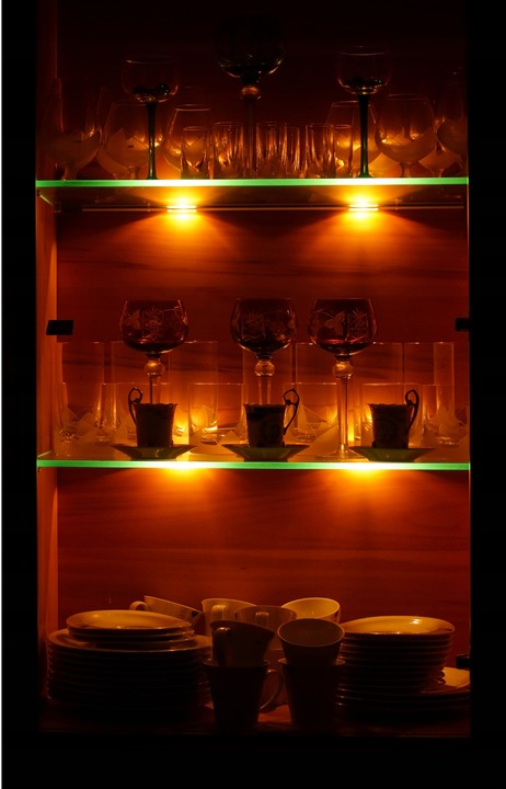 4pkt klips LED RGB do półki szklanej CAŁY ZESTAW Kabel Czarny