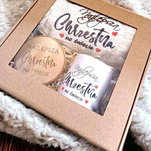 PREZENT dla od matki chrzestnej chrzest ręcznik