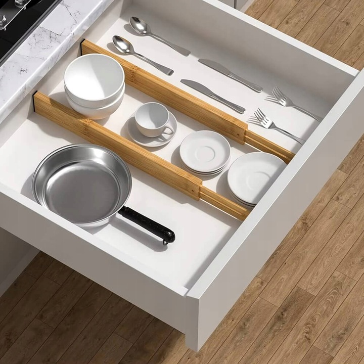 ZESTAW 4 BAMBUSOWYCH PRZEGRÓD DO SZUFLADY Organizer Separator 32 -