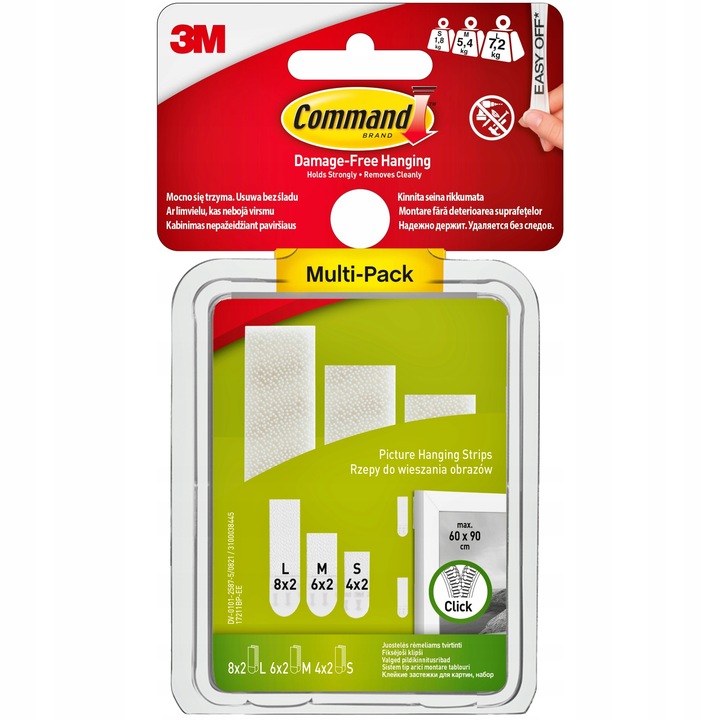 Rzepy Samoprzylepne d Wieszania Obrazów COMMAND do 7,2kg Zestaw