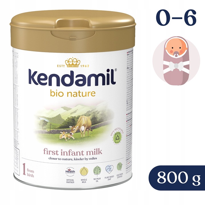 Mleko Początkowe Kendamil 1 Premium Bio Nature Bez Oleju Rybiego 800g