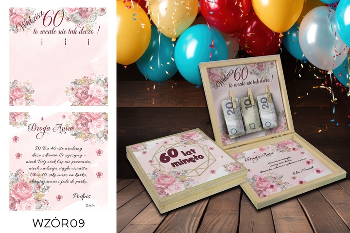 PREZENT NA 60 URODZINY PUDEŁKO Z ŻYCZENIAMI