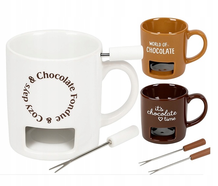 Kubek do Czekoladowego FOUNDE Podgrzewacz do czekolad ZESTAW z Widelczykami