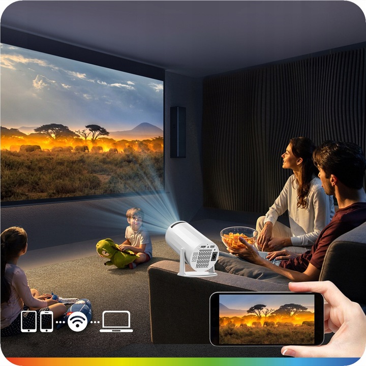 PROJEKTOR RZUTNIK ANDROID TV 4K WIFI FULL HD PRZENOŚNY SMART GŁOŚNIK