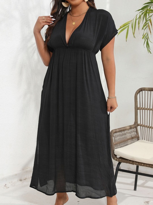 PAREO na plażę BOHO plażowe DŁUGA czarne LETNIA sukienka plażowa MAXI L