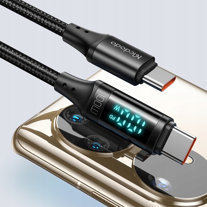 MCDODO KABEL Z WYŚWIETLACZEM USB-C SZYBKIE ŁADOWANIE USB TYP C 5A 100W 1M
