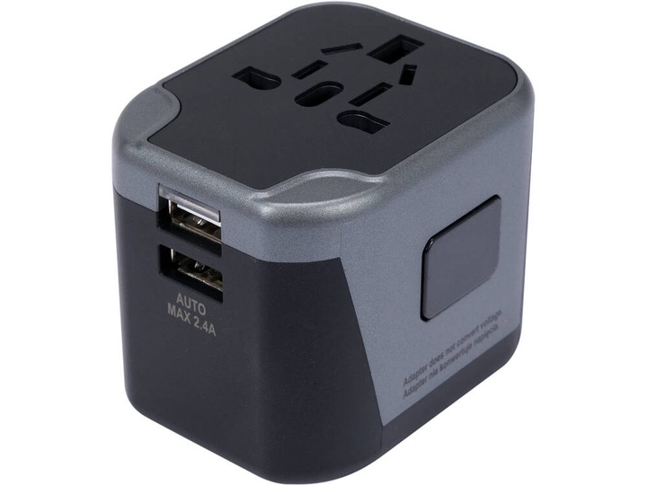 UNIWERSALNY ADAPTER PODRÓŻNY DO PONAD 150 KRAJÓW Z ŁADOWARKĄ 2X USB 5V/2,4A