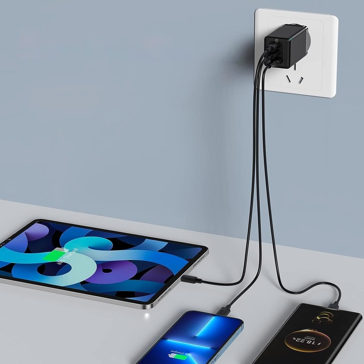 BASEUS SZYBKA ŁADOWARKA SIECIOWA USB 2x USB-C MOCNY ZASILACZ 65W PD QC GaN5