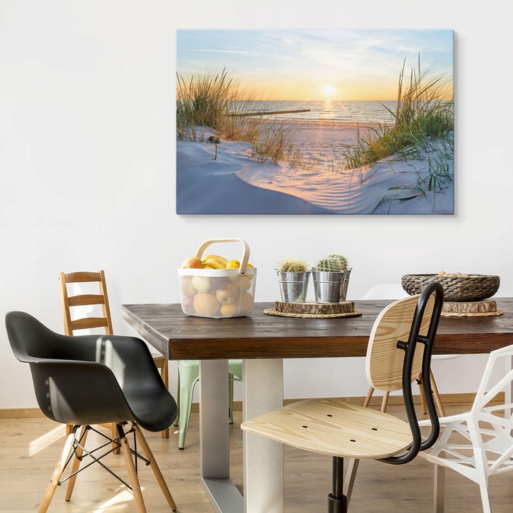 OBRAZ NA PŁÓTNIE MORZE PLAŻA ZACHÓD SŁOŃCA NA ŚCIANĘ DO SALONU 3D