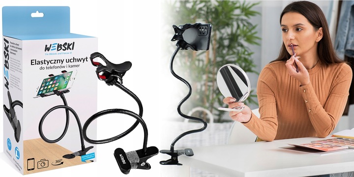 UNIWERSALNY UCHWYT NA TELEFON kamerę 360 PAŁĄK Z KLIPSEM DO BLATU Webski