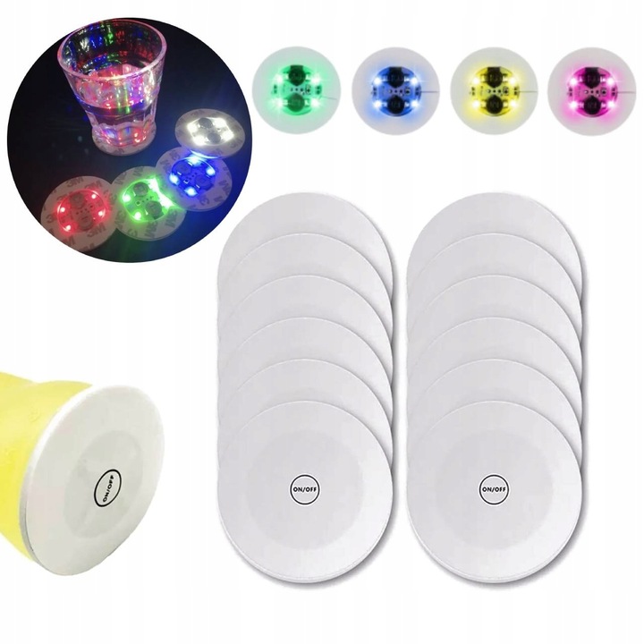 PODSTAWKA NAKLEJKA LED POD BUTELKĘ SZKLANKĘ KUBEK ZESTAW 12 SZT.