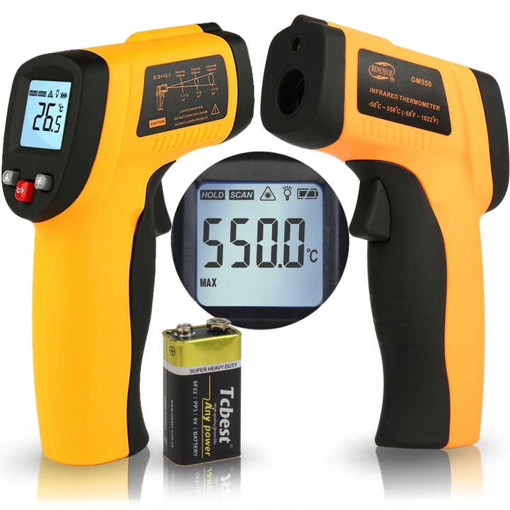 PIROMETR TERMOMETR LASEROWY BEZDOTYKOWY MIERNIK NA PODCZERWIEŃ -50 +550°C