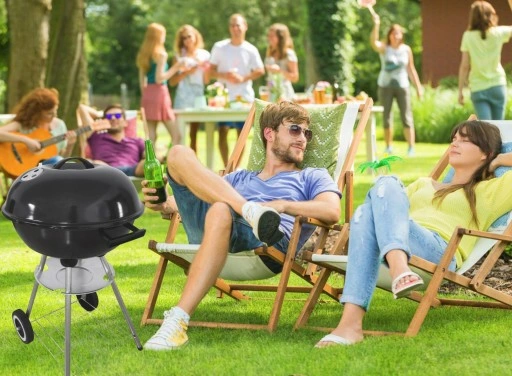 Grill BBQ KETTLE Ogrodowy węglowy na brykiet Zamykany POKRYWA półka
