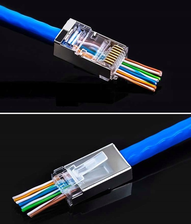 100x KOŃCÓWKI WTYK WTYKI RJ45 8P8C FTP KAT6 PRZELOTOWE EUROKOMP EKRANOWANE