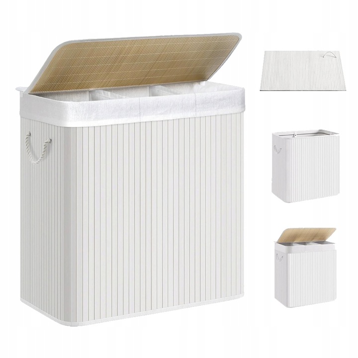 Kosz wolnostojący na pranie na bieliznę 150l biały bambusowy