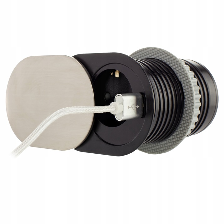 SLIDE BOX USB Gniazdo Meblowe wpuszczane w blat przesuwna pokrywa ALUMINIUM