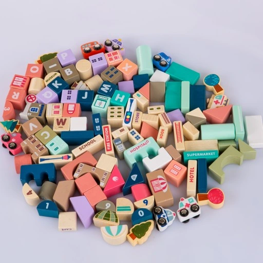 DREWNIANE KLOCKI ZESTAW DROGA MIASTO AUTA 115 ELEMENTÓW MATA PUZZLE