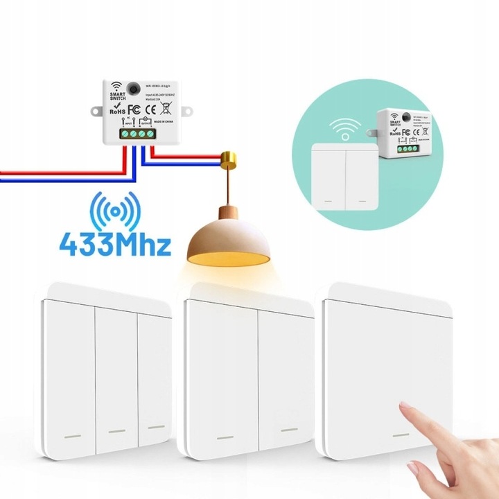 BEZPRZEWODOWY WŁĄCZNIK ŚWIATŁA Z 2 ODBIORNIKIEM RF 433 MHZ 10 A