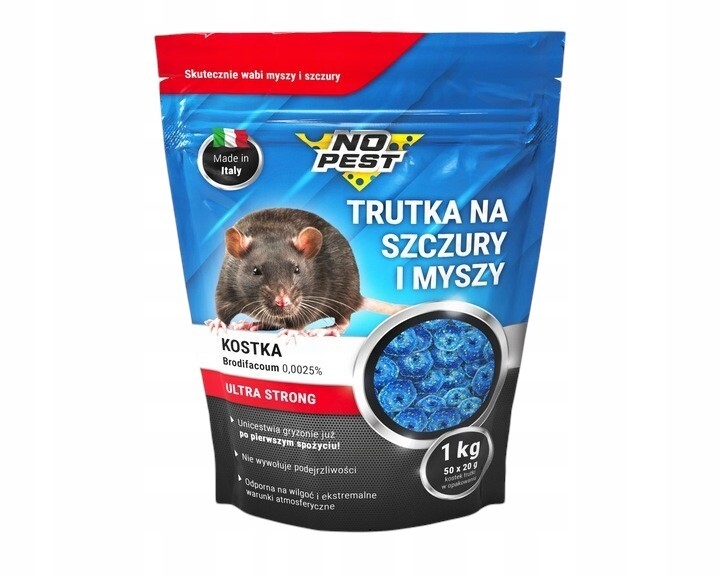 TRUTKA NA SZCZURY I MYSZY NO PEST BRODIFAKUM 1KG KOSTKA ULTRA MOCNA