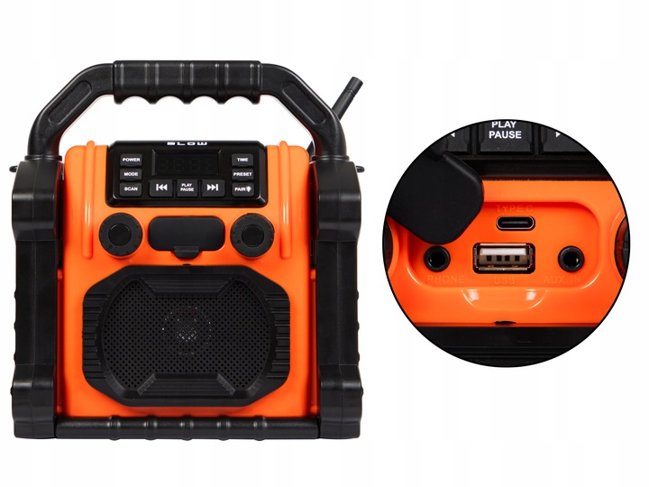 RADIO BUDOWLANE FM 20W RMS BLUETOOTH 5.1 POWERBANK USB-C AUX LED IP55