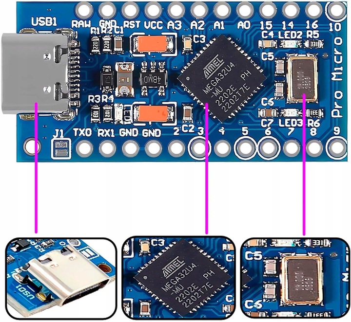 Moduł PRO Micro ATmega32U4 Zgodny z Arduino Leonardo USB-C