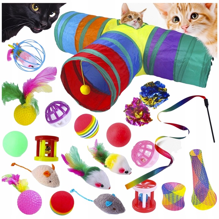 Zestaw Zabawki Dla Kota Mysz Wędka Piłki Duży Domek Tunel dla Kota 20 el XL