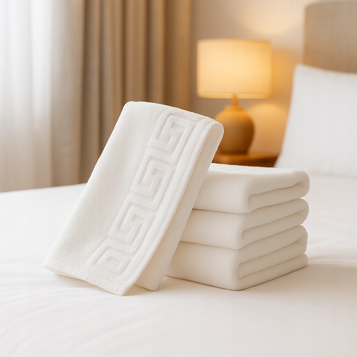 RĘCZNIK KĄPIELOWY BAWEŁNIANY FROTTE HOTELOWY WZÓR GRECKI BIAŁY 70x140