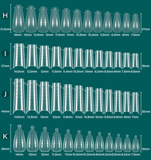 ZESTAW Formy DUAL DO AKRYLOŻELU 12 rodzajów MIGDAŁ pędzelek zaciskarka
