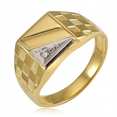 ZŁOTY SYGNET MĘSKI Z BRYLANTEM 0,06ct 585 14K R28
