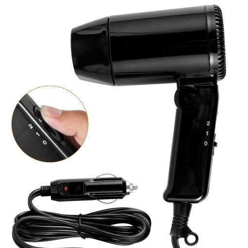 PRZENOŚNA SUSZARKA DO WŁOSÓW W SAMOCHODZIE, WTYCZKA ZAPALNICZKI, CZARNY