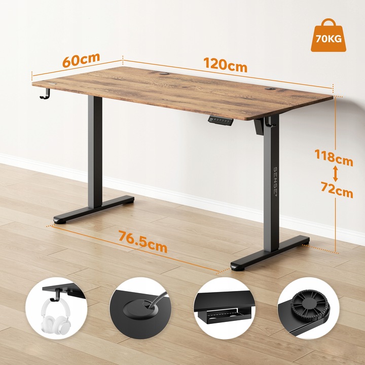 Biurko Elektryczne Regulowane 120x60cm Regulacja Wysokości 72-118cm